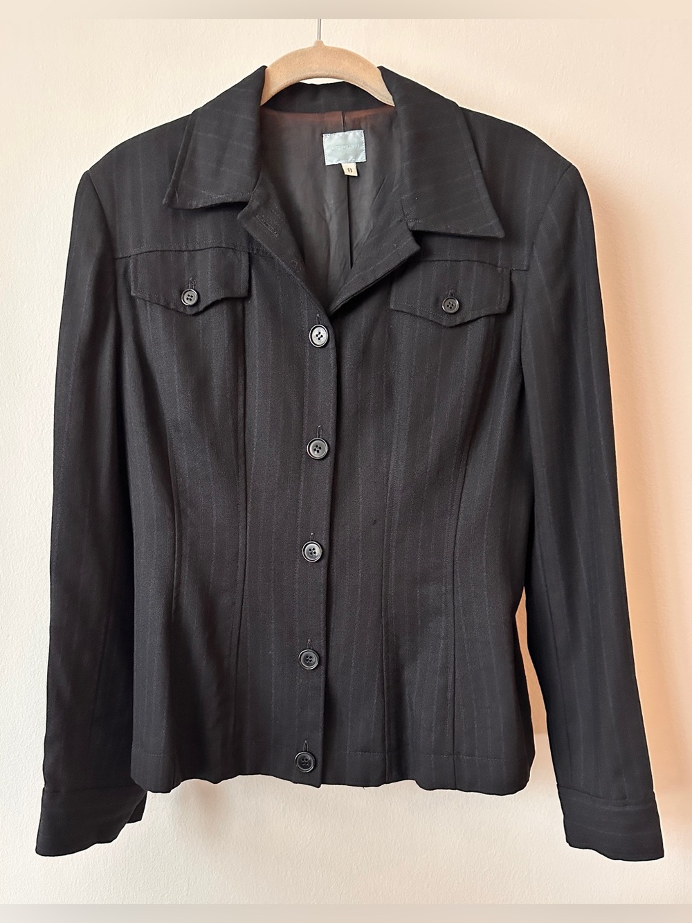 Vintage Urchin Women's Black with Subtle White Stripes Shirt Jacket